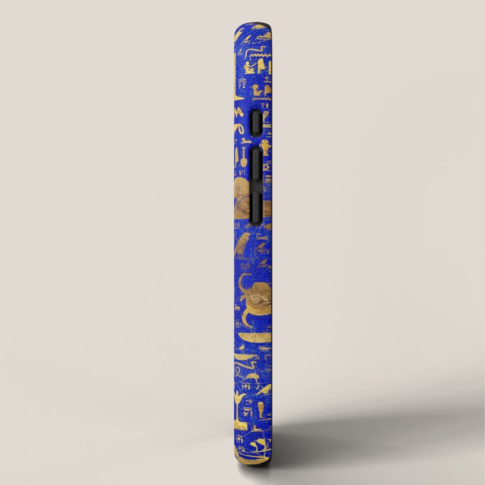 Ancient Egyptian hieroglyphs -Lapis Lazuli and Gold iPhone Case Gallery Image 2