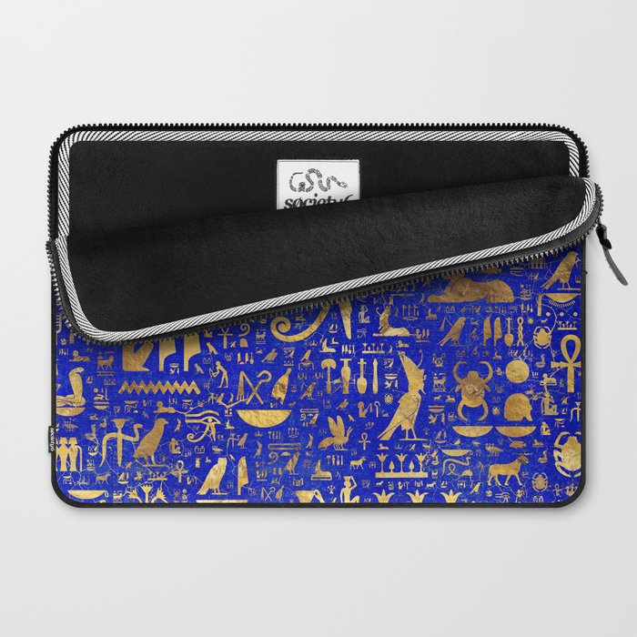 Ancient Egyptian hieroglyphs -Lapis Lazuli and Gold Laptop Sleeve Gallery Image 2