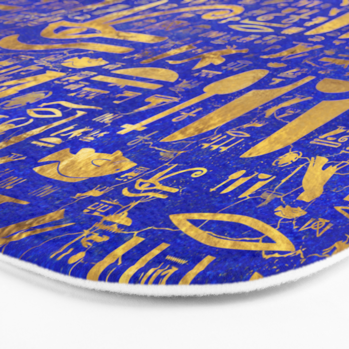 Ancient Egyptian hieroglyphs -Lapis Lazuli and Gold Bath Mat Gallery Image 3