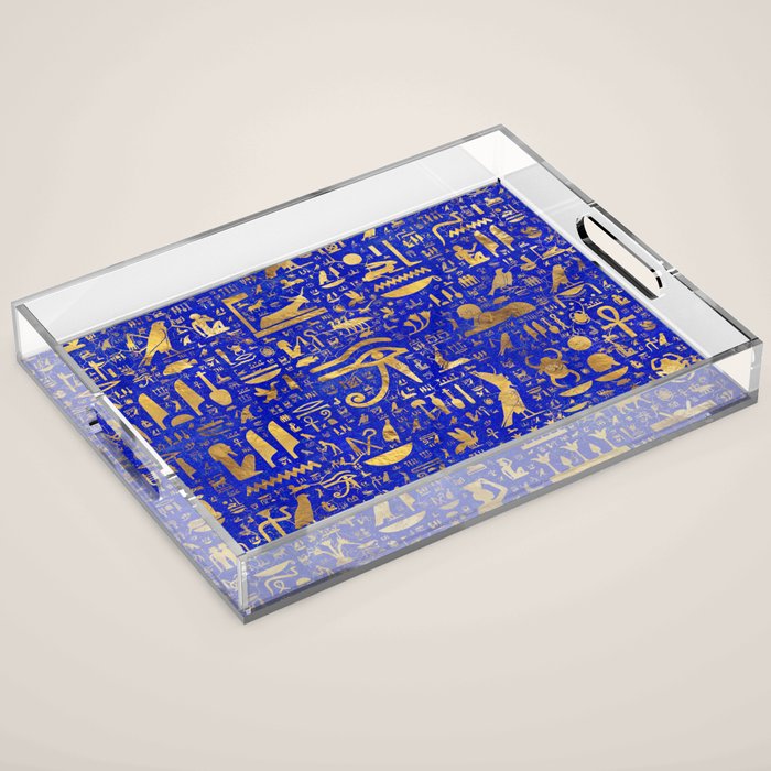 Ancient Egyptian hieroglyphs -Lapis Lazuli and Gold Acrylic Tray Gallery Image 1