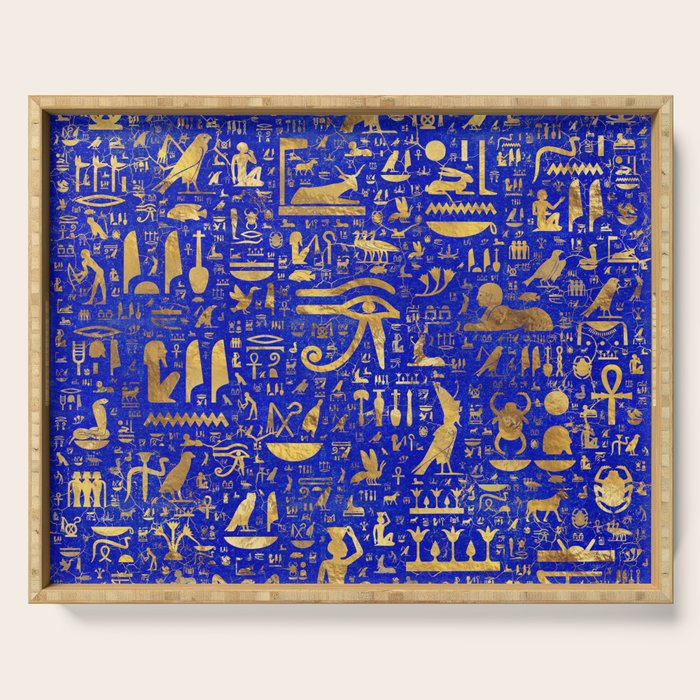 Ancient Egyptian hieroglyphs -Lapis Lazuli and Gold Serving Tray Gallery Image 1