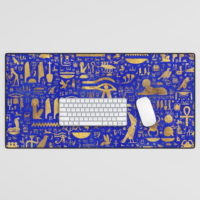 Ancient Egyptian hieroglyphs -Lapis Lazuli and Gold Desk Mat Gallery Image 1
