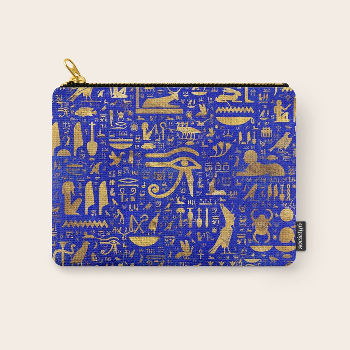 Ancient Egyptian hieroglyphs -Lapis Lazuli and Gold Carry All Pouch Gallery Image 1