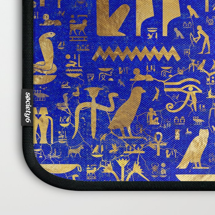Ancient Egyptian hieroglyphs -Lapis Lazuli and Gold Laptop Sleeve Gallery Image 3