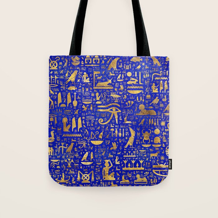 Ancient Egyptian hieroglyphs -Lapis Lazuli and Gold Tote Bag Gallery Image 1