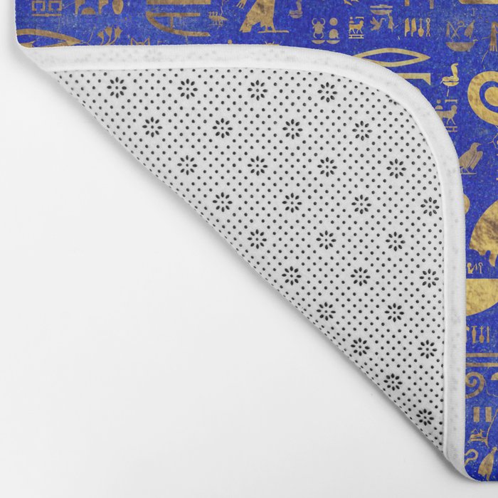 Ancient Egyptian hieroglyphs -Lapis Lazuli and Gold Bath Mat Gallery Image 2