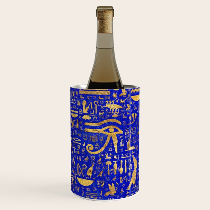 Ancient Egyptian hieroglyphs -Lapis Lazuli and Gold Wine Chiller Gallery Image 1