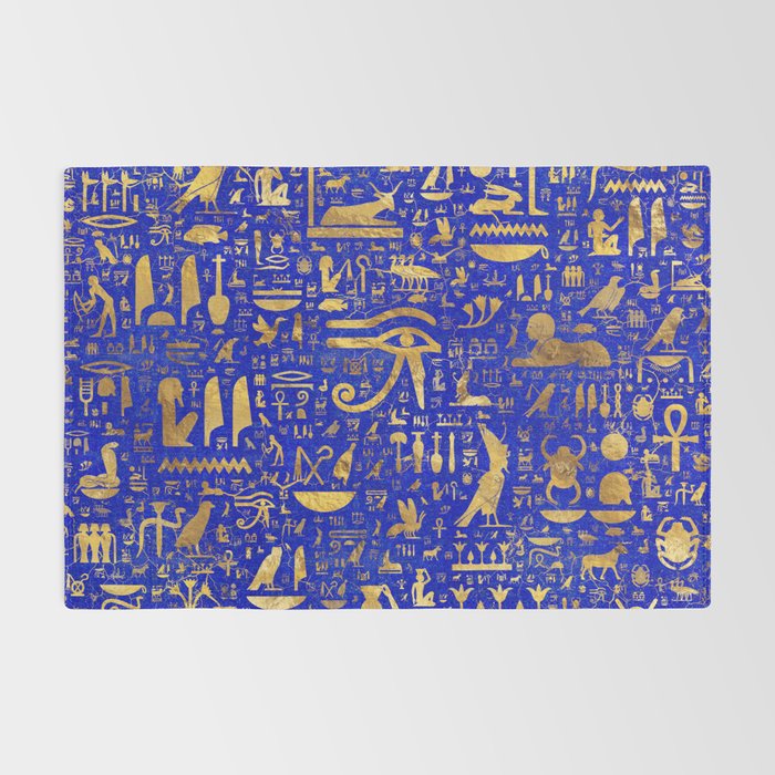 Ancient Egyptian hieroglyphs -Lapis Lazuli and Gold Rug Gallery Image 2