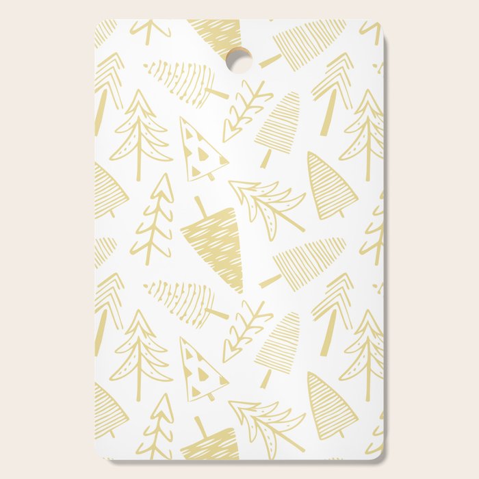 Goldd christmas pine tree doodle pattern Cutting Board Gallery Image 1