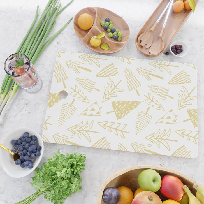 Goldd christmas pine tree doodle pattern Cutting Board Gallery Image 2