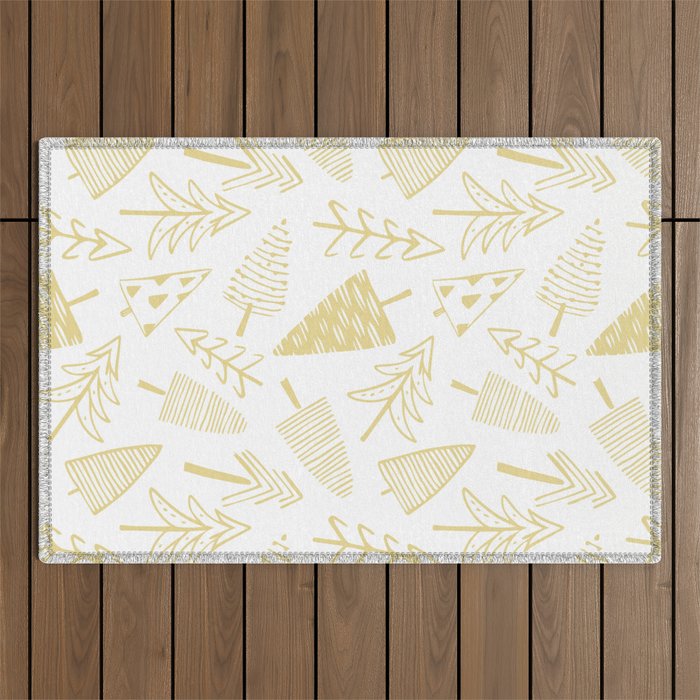 Goldd christmas pine tree doodle pattern Outdoor Rug Gallery Image 1