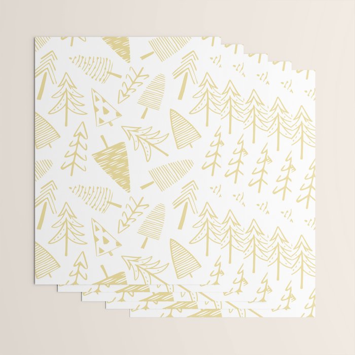 Goldd christmas pine tree doodle pattern Wrapping Paper Gallery Image 3