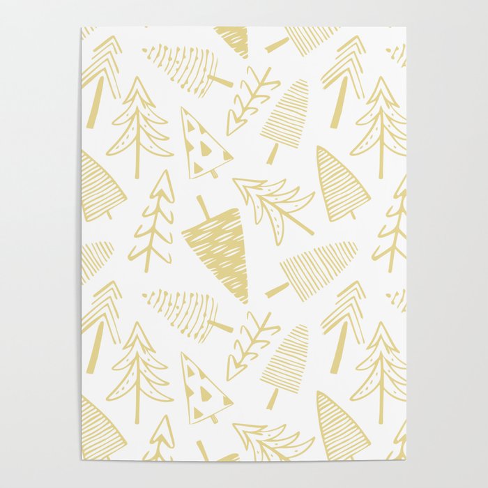 Goldd christmas pine tree doodle pattern Poster Gallery Image 4