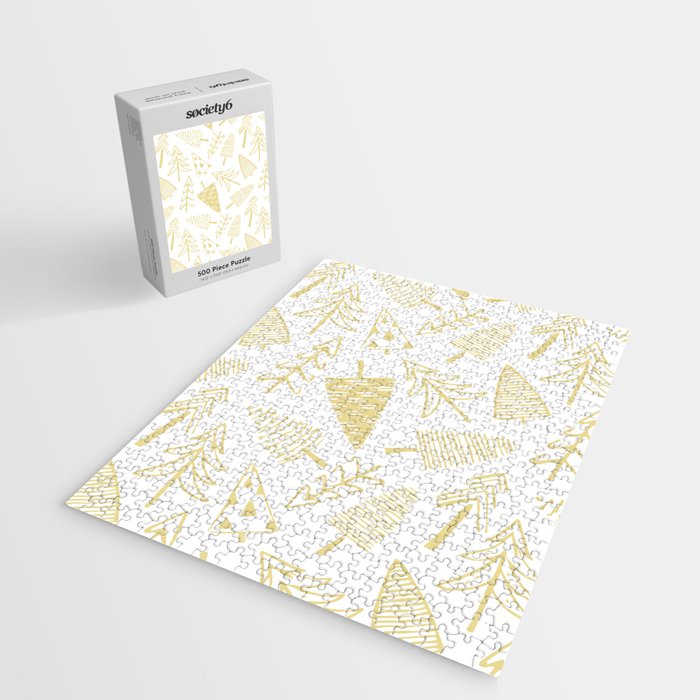 Goldd christmas pine tree doodle pattern Jigsaw Puzzle Gallery Image 2