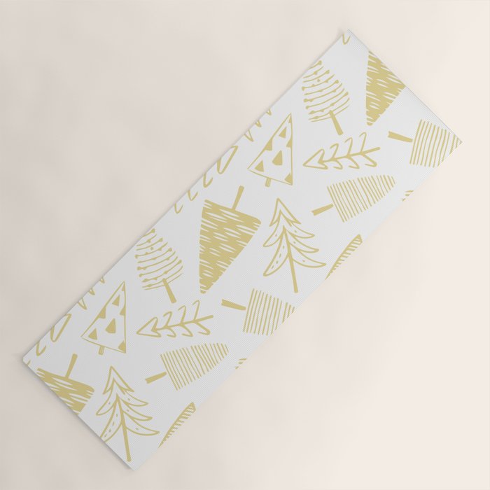 Goldd christmas pine tree doodle pattern Yoga Mat Gallery Image 1