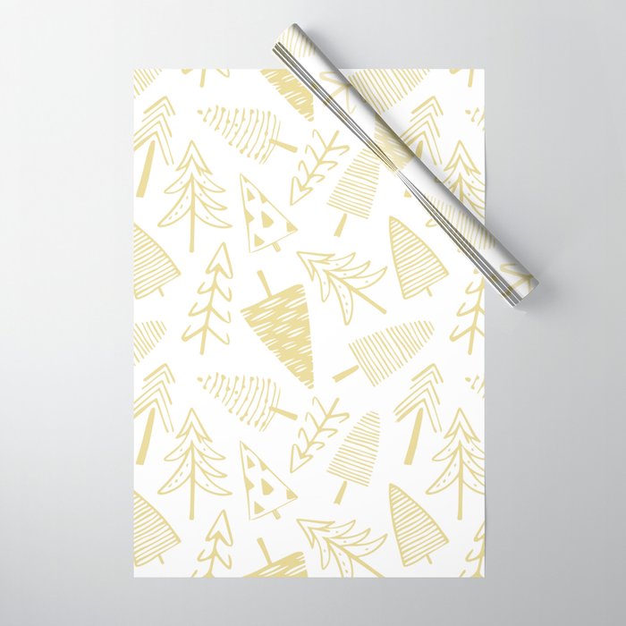 Goldd christmas pine tree doodle pattern Wrapping Paper Gallery Image 1