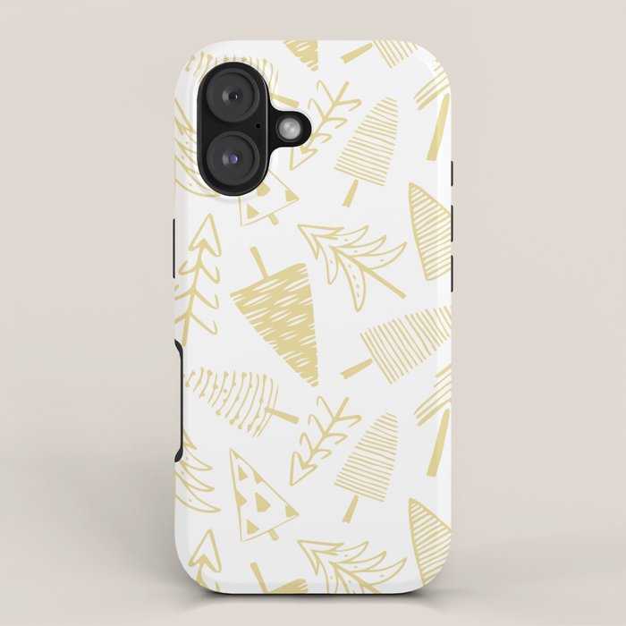 Goldd christmas pine tree doodle pattern iPhone Case Gallery Image 1