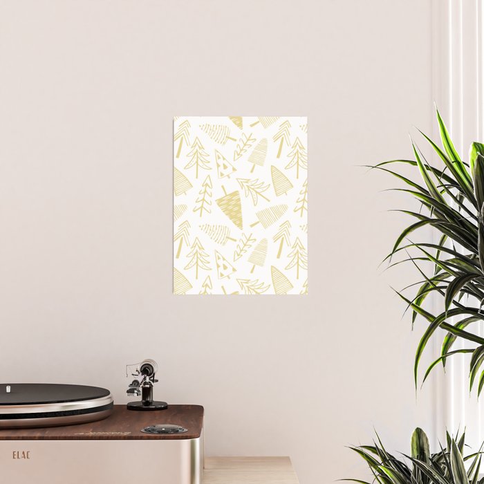 Goldd christmas pine tree doodle pattern Poster Gallery Image 2