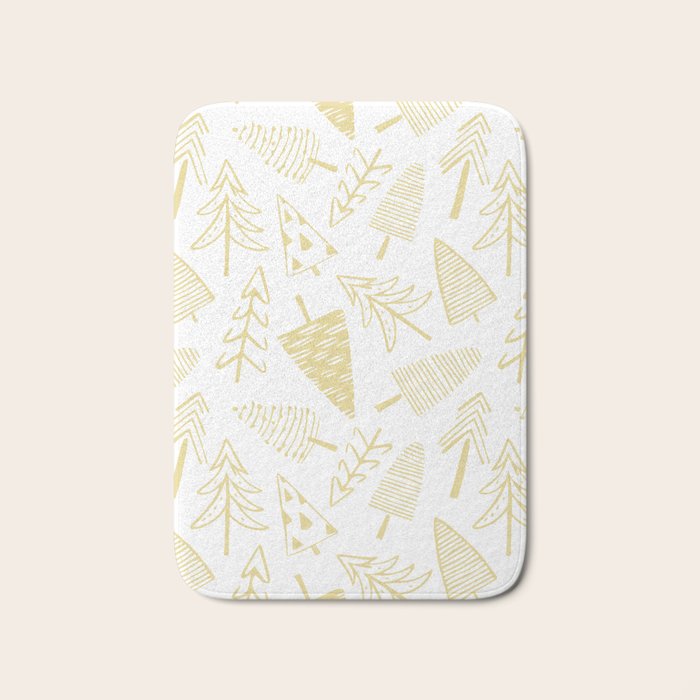 Goldd christmas pine tree doodle pattern Bath Mat Gallery Image 1