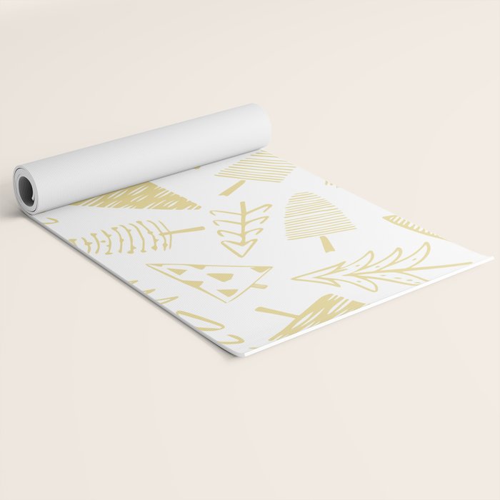 Goldd christmas pine tree doodle pattern Yoga Mat Gallery Image 2