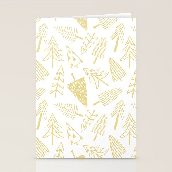 Goldd christmas pine tree doodle pattern Stationery Card Gallery Image 1