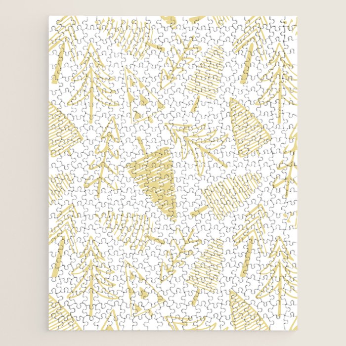 Goldd christmas pine tree doodle pattern Jigsaw Puzzle Gallery Image 1