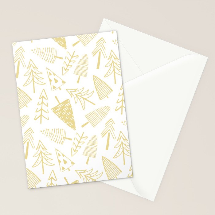 Goldd christmas pine tree doodle pattern Stationery Card Gallery Image 2