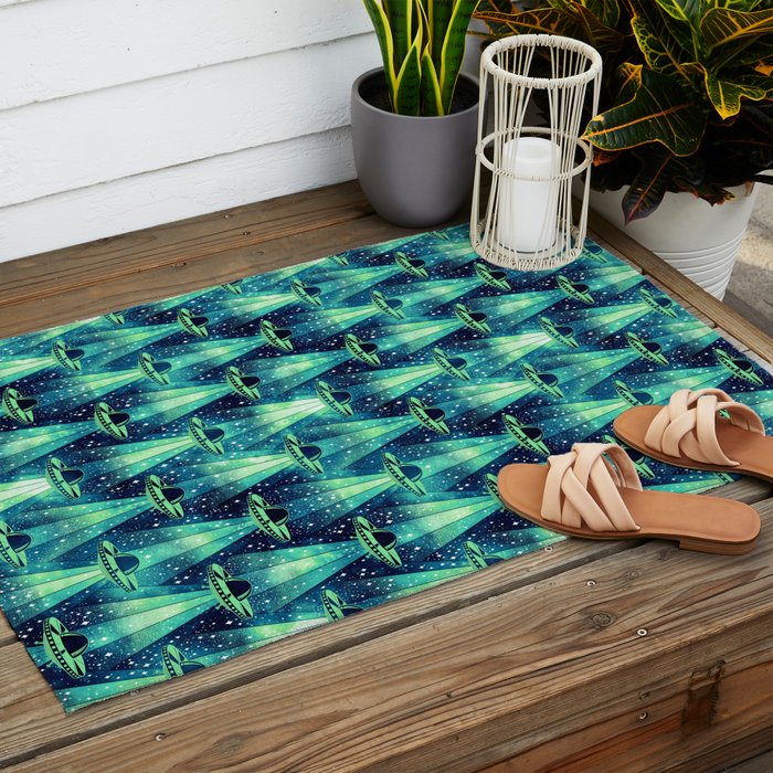 Cosmic UFO - Galactic Green Outdoor Rug Gallery Image 2
