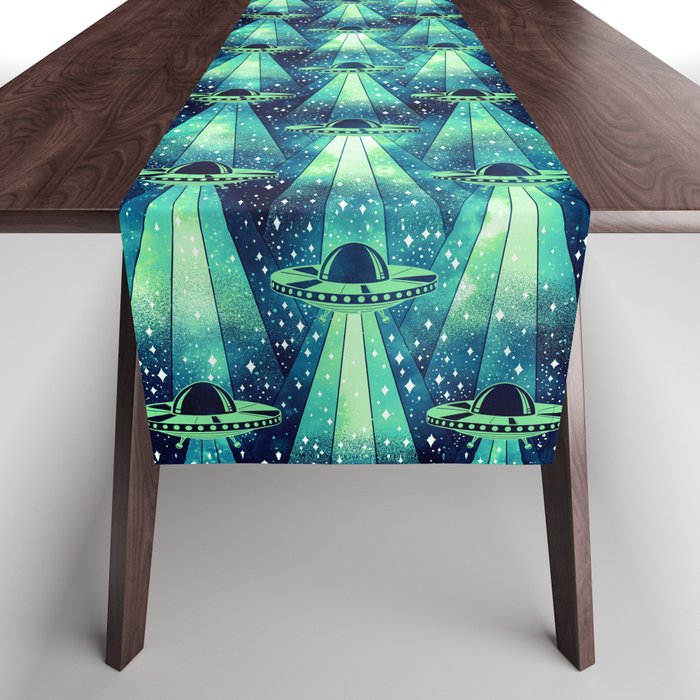 Cosmic UFO - Galactic Green Table Runner