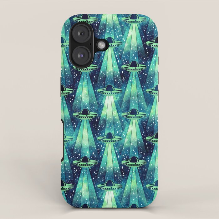 Cosmic UFO - Galactic Green iPhone Case Gallery Image 1