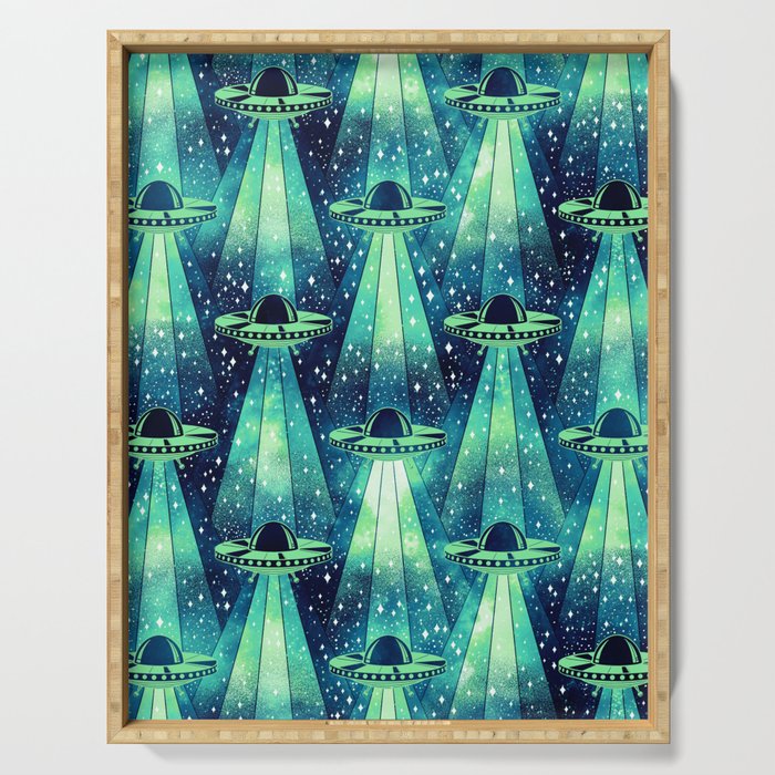 Cosmic UFO - Galactic Green Serving Tray Gallery Image 1