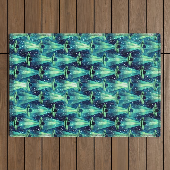 Cosmic UFO - Galactic Green Outdoor Rug Gallery Image 1