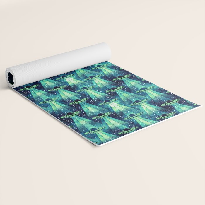 Cosmic UFO - Galactic Green Yoga Mat Gallery Image 2