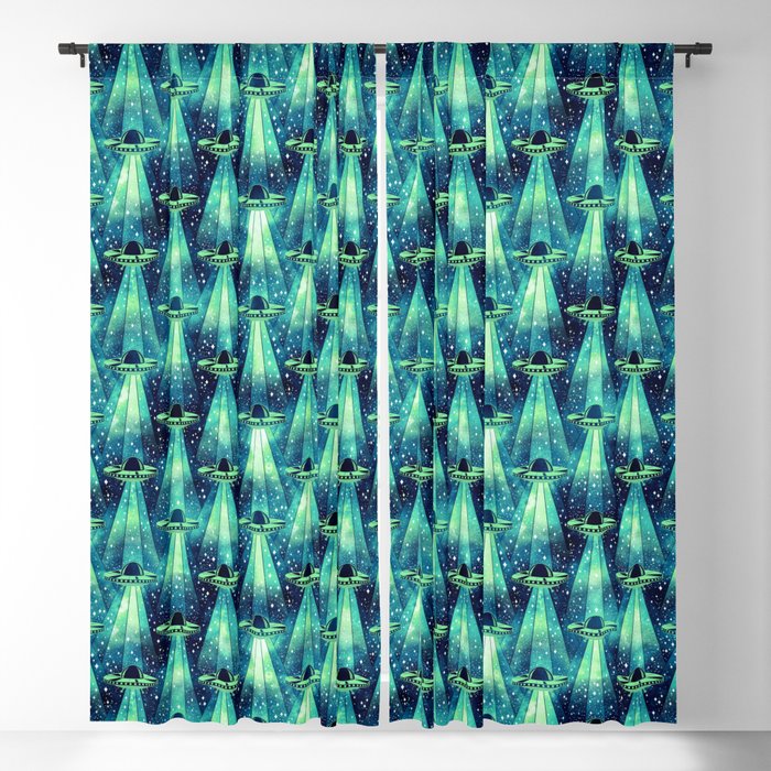 Cosmic UFO - Galactic Green Window Curtain Gallery Image 1