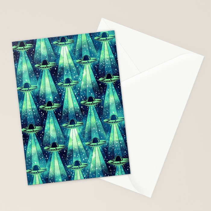 Cosmic UFO - Galactic Green Stationery Card Gallery Image 2