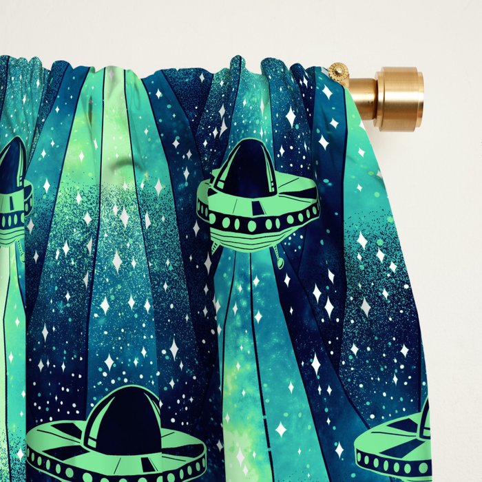 Cosmic UFO - Galactic Green Window Curtain Gallery Image 2
