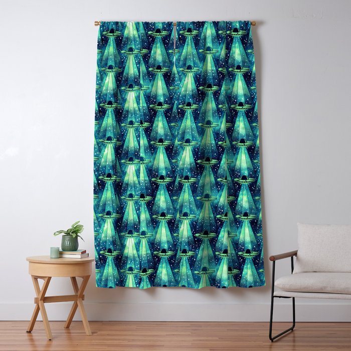 Cosmic UFO - Galactic Green Window Curtain Gallery Image 5