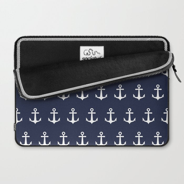 Nautical Navy Blue and White Anchors Laptop Sleeve Gallery Image 2