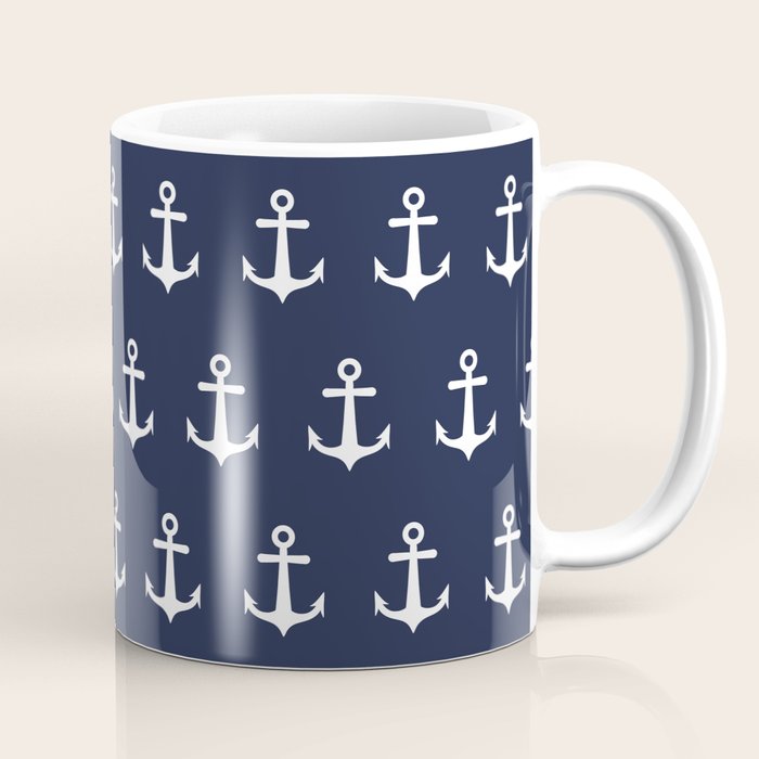 Nautical Navy Blue and White Anchors Coffee Mug Gallery Image 1