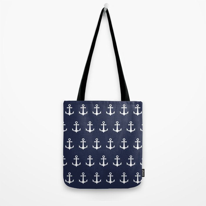 Nautical Navy Blue and White Anchors Tote Bag Gallery Image 2