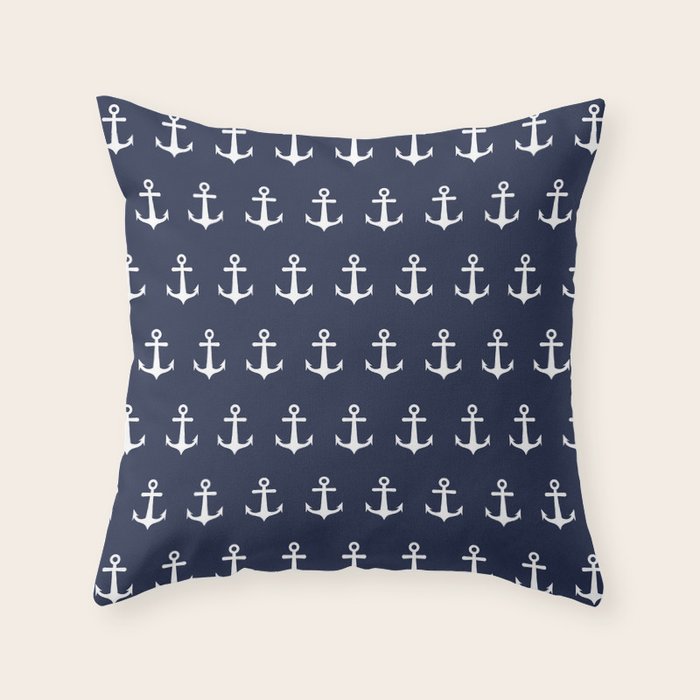 Nautical Navy Blue and White Anchors Throw Pillow