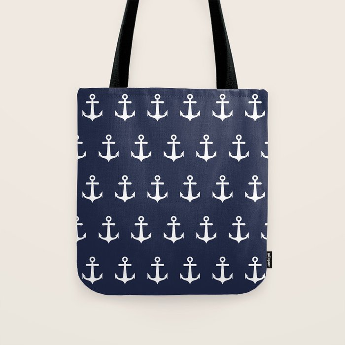 Nautical Navy Blue and White Anchors Tote Bag Gallery Image 1