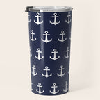 Nautical Navy Blue and White Anchors Travel Mug Gallery Image 3