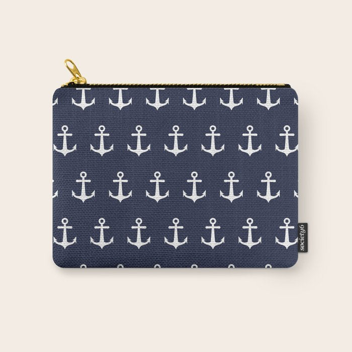 Nautical Navy Blue and White Anchors Carry All Pouch Gallery Image 1