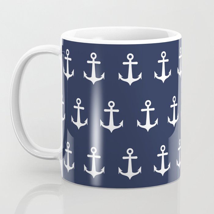 Nautical Navy Blue and White Anchors Coffee Mug Gallery Image 3