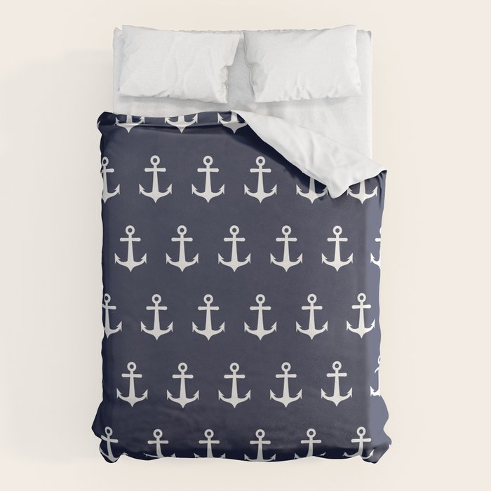 Nautical Navy Blue and White Anchors Duvet Cover Gallery Image 6