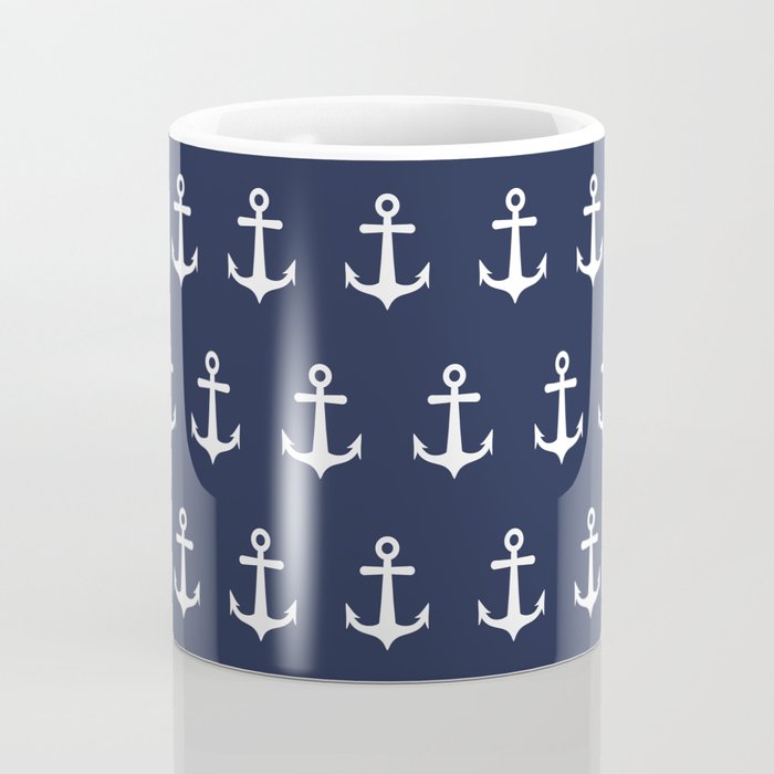 Nautical Navy Blue and White Anchors Coffee Mug Gallery Image 4
