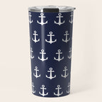 Nautical Navy Blue and White Anchors Travel Mug Gallery Image 1