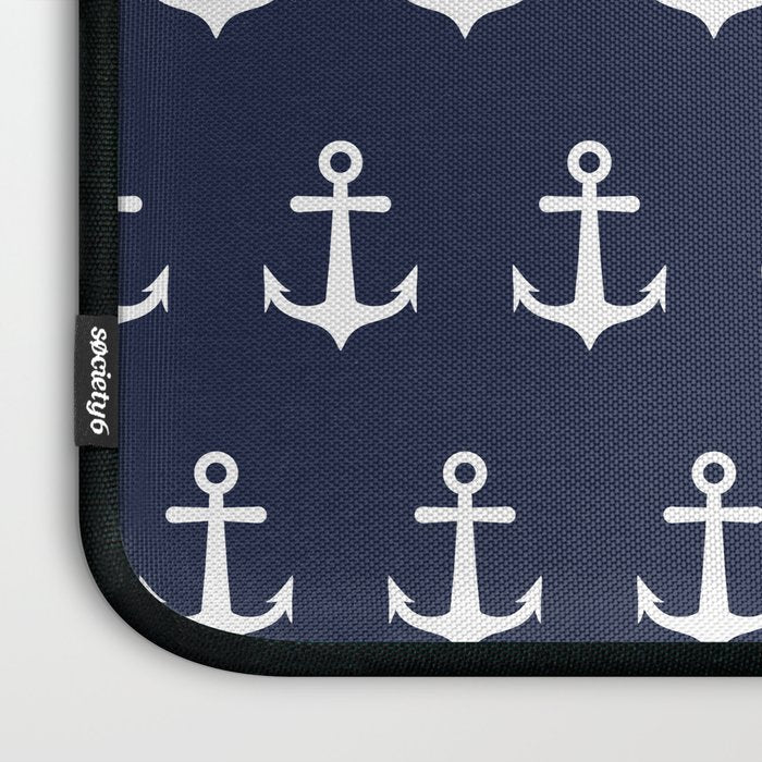 Nautical Navy Blue and White Anchors Laptop Sleeve Gallery Image 3
