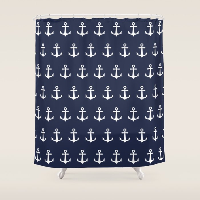 Nautical Navy Blue and White Anchors Shower Curtain Gallery Image 1